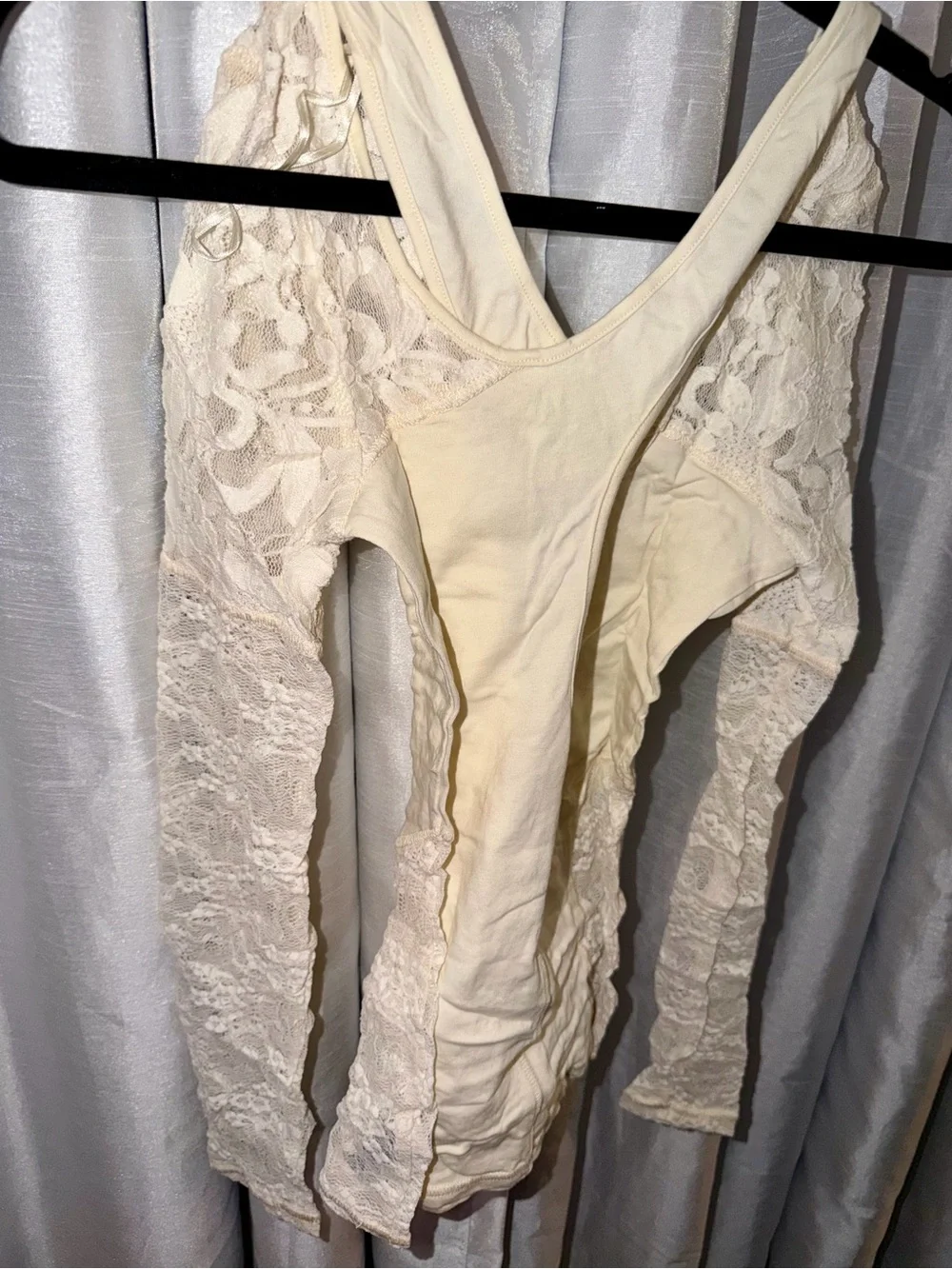 Free People Sweet Thang Cream Lace Yoke Long Sleeve Tee